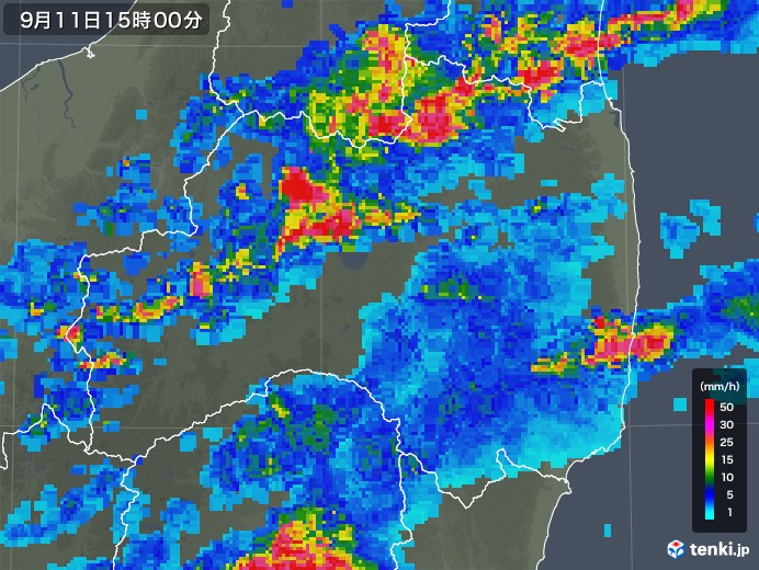 福島県の雨雲レーダー(2019年09月11日)