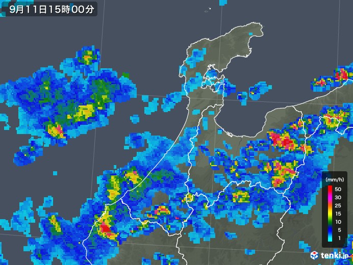 石川県の雨雲レーダー(2019年09月11日)