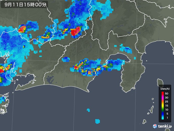 静岡県の雨雲レーダー(2019年09月11日)