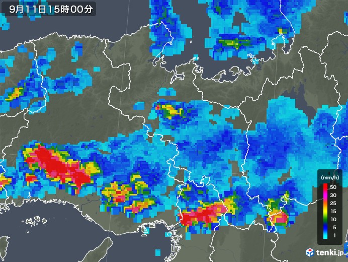 京都府の雨雲レーダー(2019年09月11日)