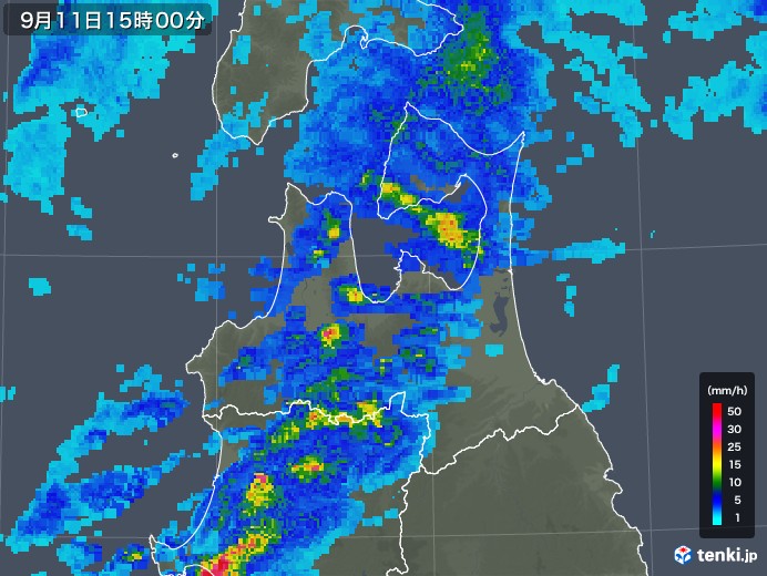 青森県の雨雲レーダー(2019年09月11日)