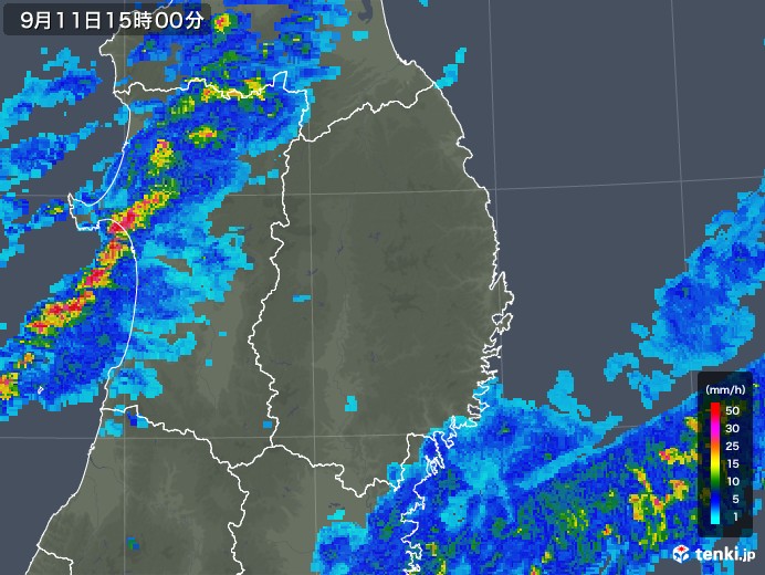 岩手県の雨雲レーダー(2019年09月11日)