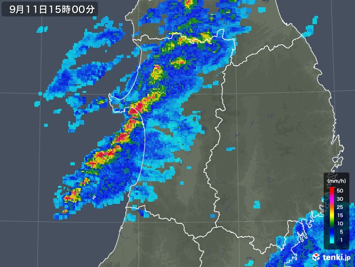 秋田県の雨雲レーダー(2019年09月11日)