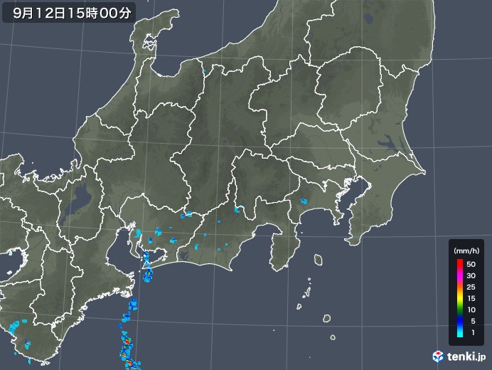 関東・甲信地方の雨雲レーダー(2019年09月12日)