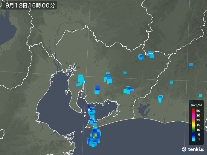 愛知県の雨雲レーダー(2019年09月12日)