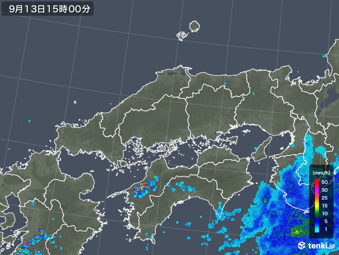 中国地方の雨雲レーダー(2019年09月13日)