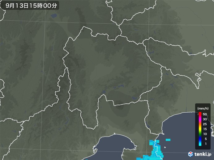 山梨県の雨雲レーダー(2019年09月13日)