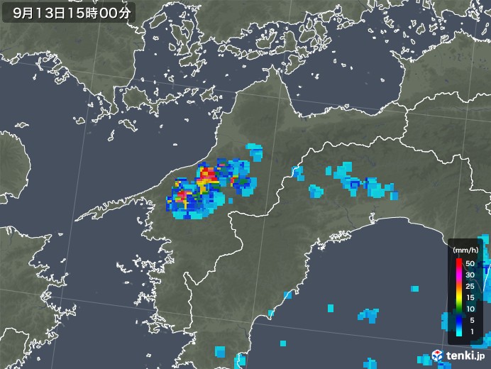 愛媛県の雨雲レーダー(2019年09月13日)