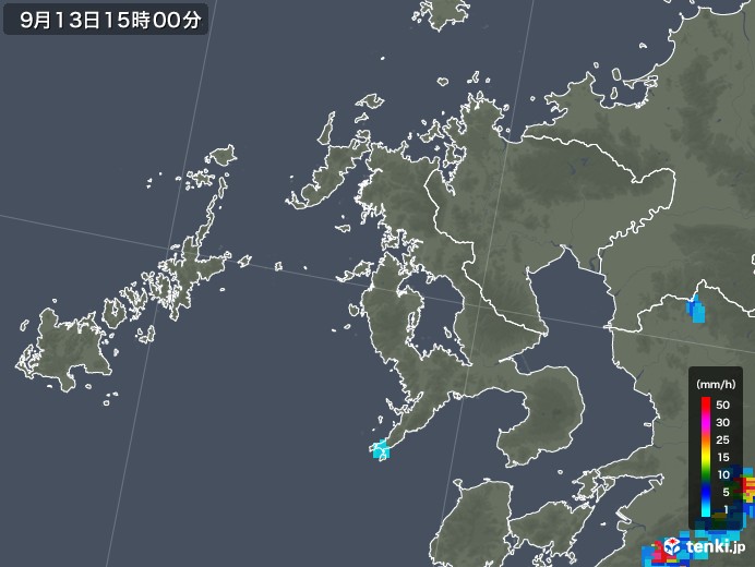 長崎県の雨雲レーダー(2019年09月13日)