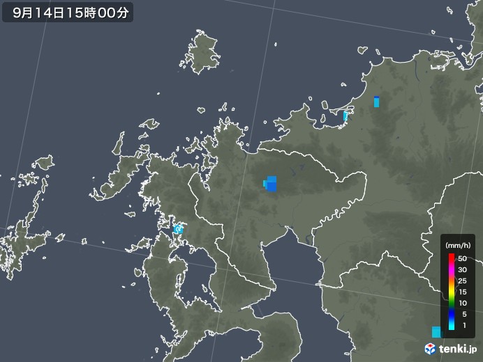 佐賀県の雨雲レーダー(2019年09月14日)