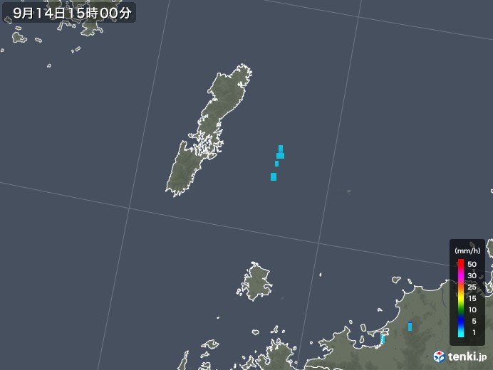 壱岐・対馬(長崎県)の雨雲レーダー(2019年09月14日)