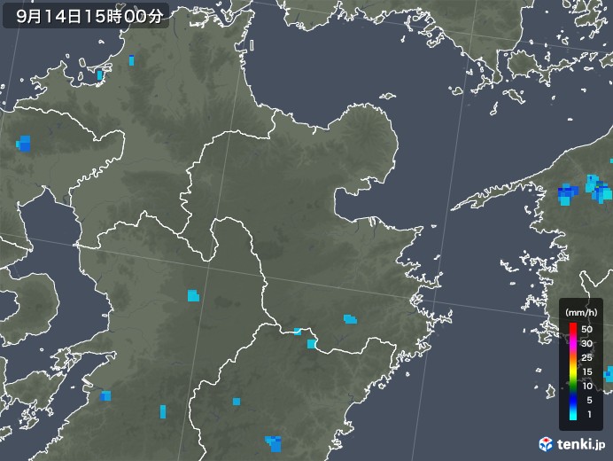 大分県の雨雲レーダー(2019年09月14日)