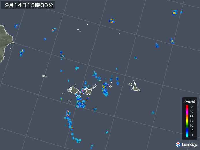 宮古・石垣・与那国(沖縄県)の雨雲レーダー(2019年09月14日)