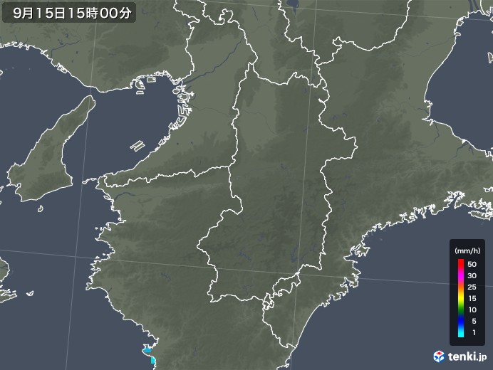 奈良県の雨雲レーダー(2019年09月15日)