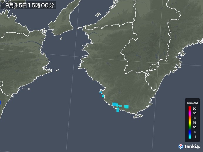 和歌山県の雨雲レーダー(2019年09月15日)
