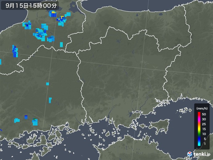 岡山県の雨雲レーダー(2019年09月15日)