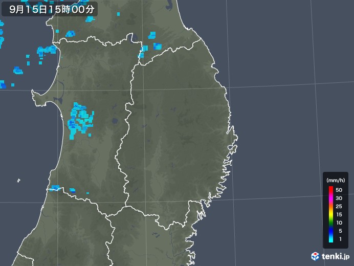 岩手県の雨雲レーダー(2019年09月15日)