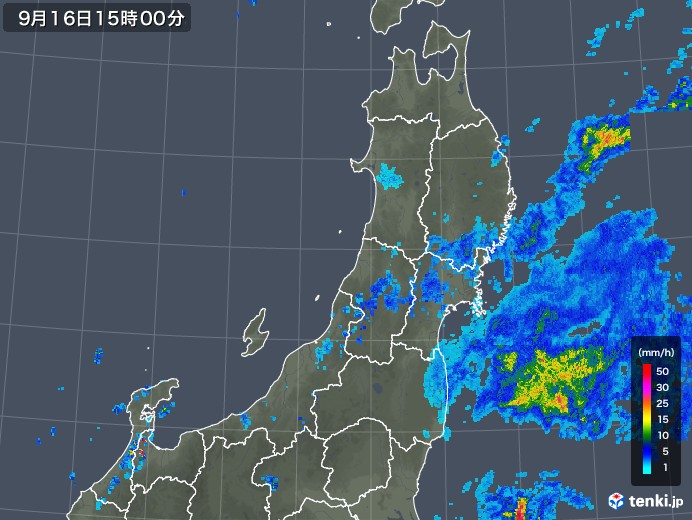 東北地方の雨雲レーダー(2019年09月16日)