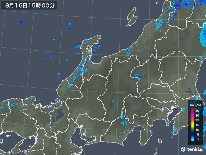 北陸地方の雨雲レーダー(2019年09月16日)