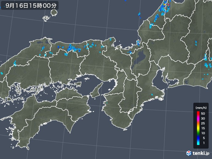 近畿地方の雨雲レーダー(2019年09月16日)