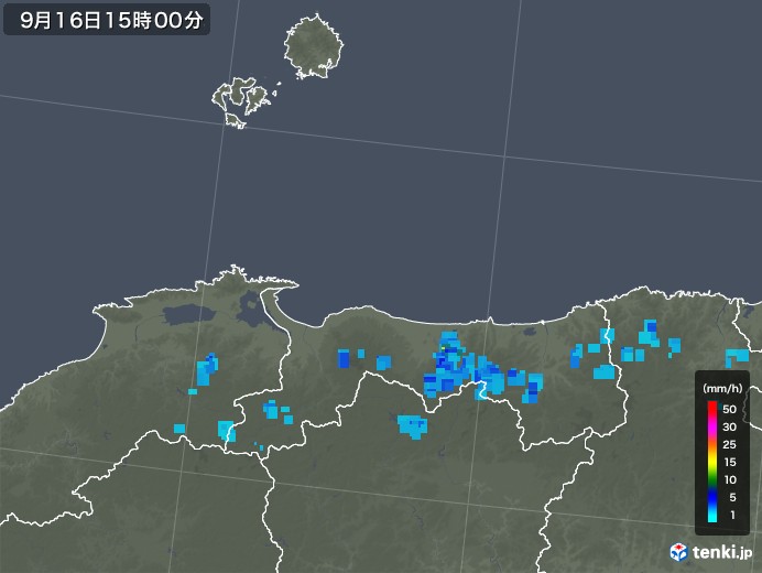 鳥取県の雨雲レーダー(2019年09月16日)
