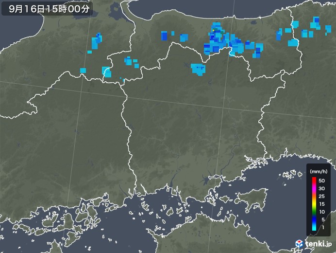 岡山県の雨雲レーダー(2019年09月16日)
