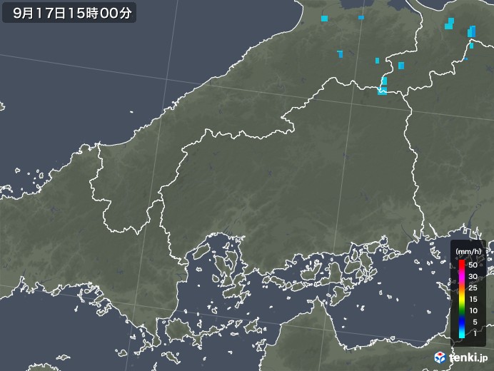 広島県の雨雲レーダー(2019年09月17日)