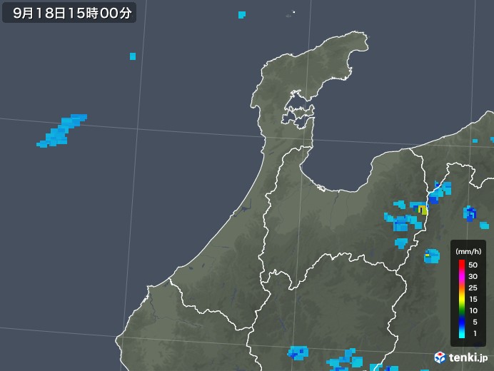 石川県の雨雲レーダー(2019年09月18日)
