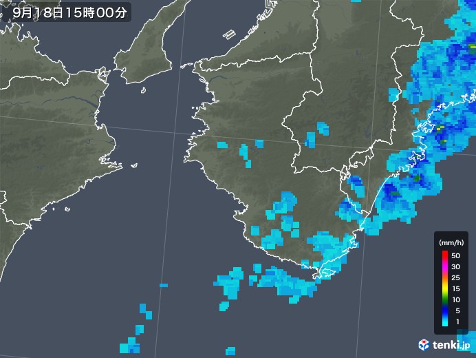 和歌山県の雨雲レーダー(2019年09月18日)