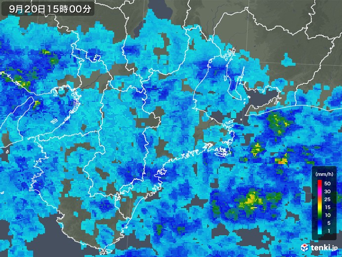 三重県の雨雲レーダー(2019年09月20日)