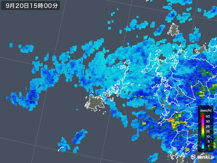 五島列島(長崎県)の雨雲レーダー(2019年09月20日)