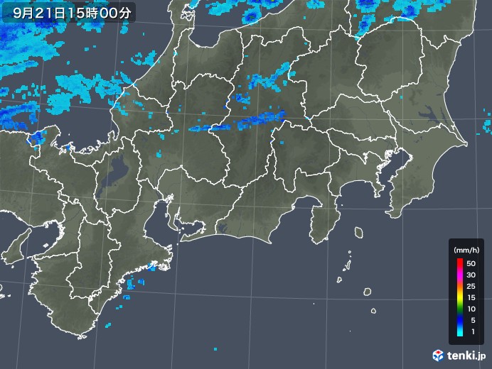 東海地方の雨雲レーダー(2019年09月21日)