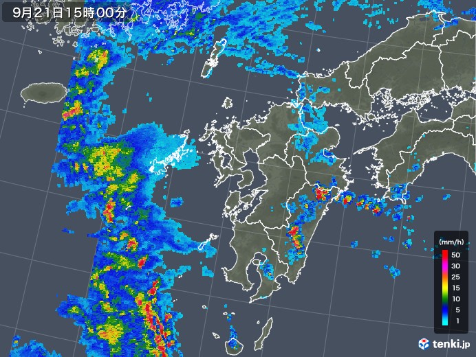 九州地方の雨雲レーダー(2019年09月21日)