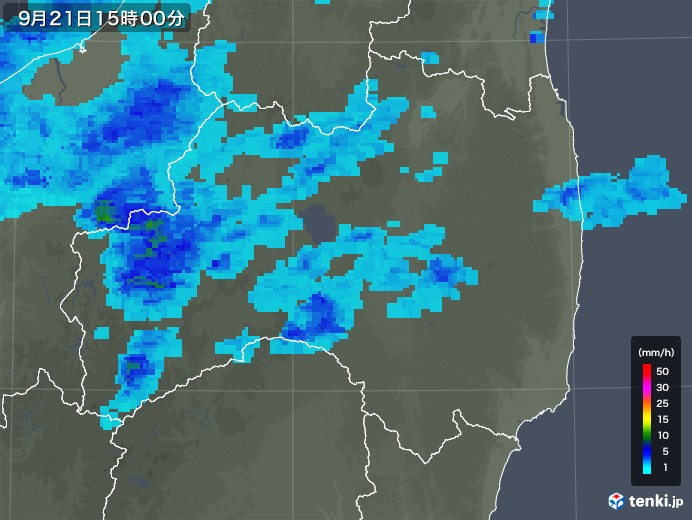 福島県の雨雲レーダー(2019年09月21日)