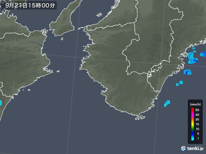 和歌山県の雨雲レーダー(2019年09月21日)