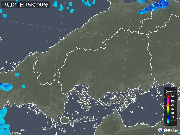 広島県の雨雲レーダー(2019年09月21日)