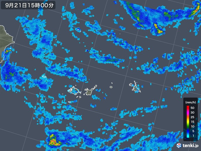 宮古・石垣・与那国(沖縄県)の雨雲レーダー(2019年09月21日)