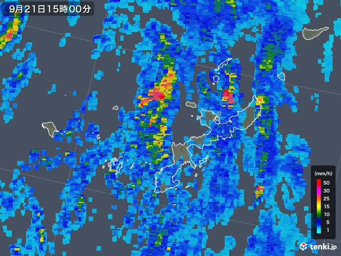 沖縄県の雨雲レーダー(2019年09月21日)