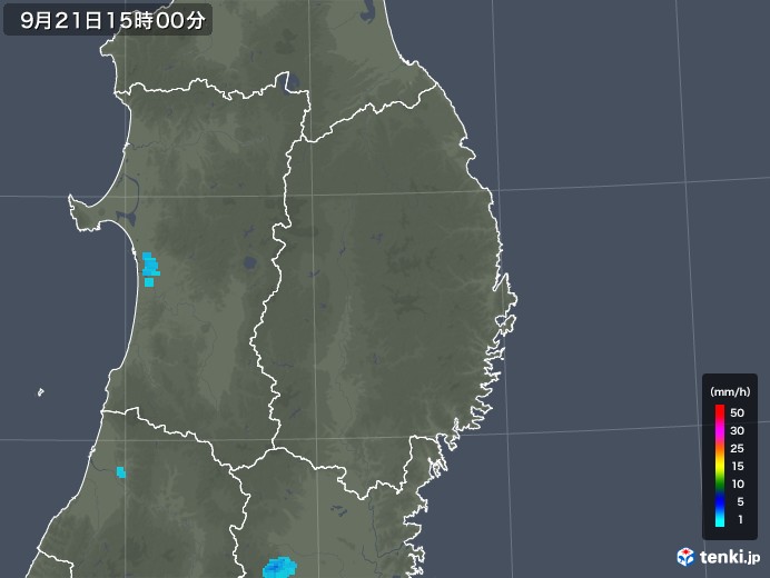 岩手県の雨雲レーダー(2019年09月21日)