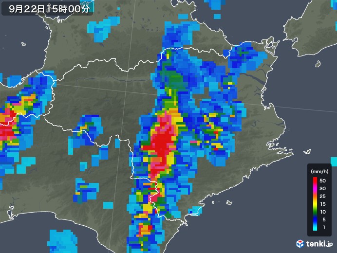 徳島県の雨雲レーダー(2019年09月22日)