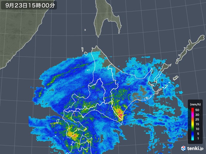 北海道地方の雨雲レーダー(2019年09月23日)