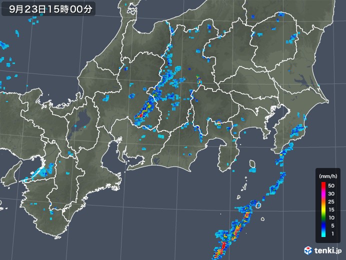 東海地方の雨雲レーダー(2019年09月23日)