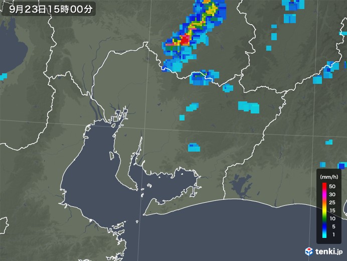 愛知県の雨雲レーダー(2019年09月23日)