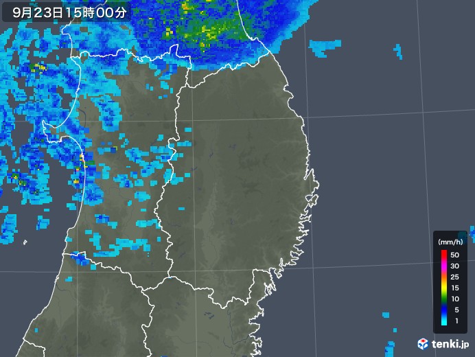 岩手県の雨雲レーダー(2019年09月23日)