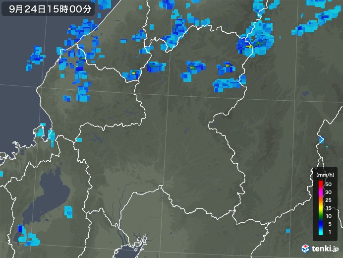 岐阜県の雨雲レーダー(2019年09月24日)