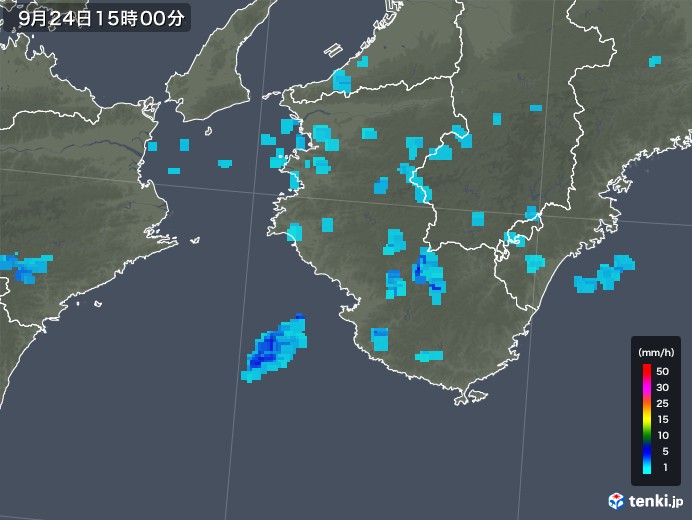 和歌山県の雨雲レーダー(2019年09月24日)