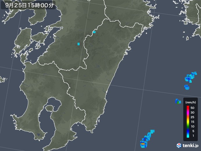 宮崎県の雨雲レーダー(2019年09月25日)