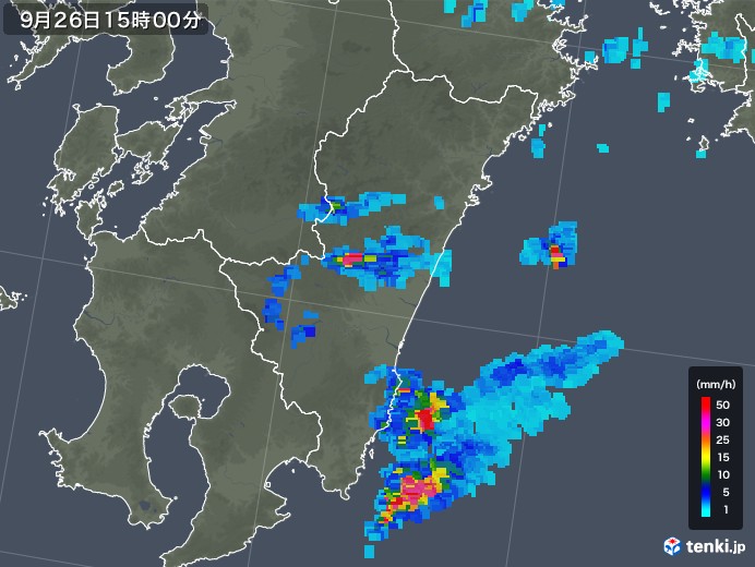 宮崎県の雨雲レーダー(2019年09月26日)