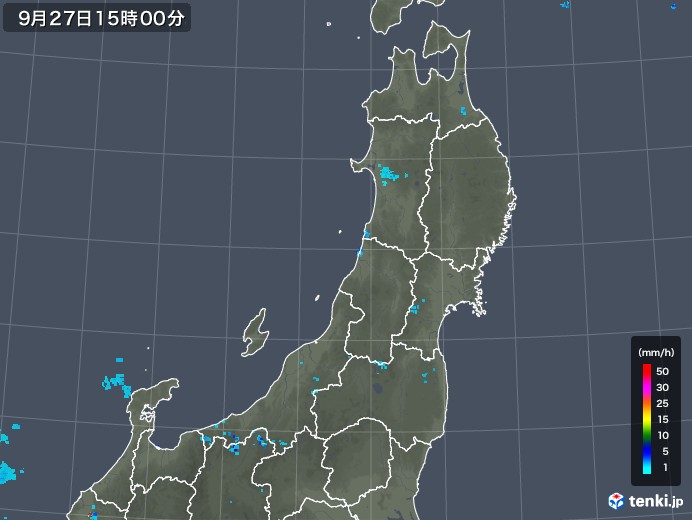 東北地方の雨雲レーダー(2019年09月27日)