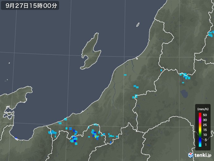 新潟県の雨雲レーダー(2019年09月27日)